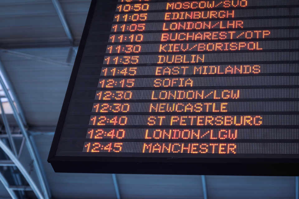 Arrivals and departures board